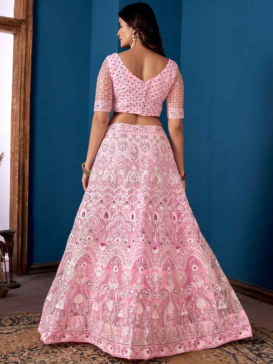 Pink Net Embroidered Festival Wedding Circular Lehenga Choli
