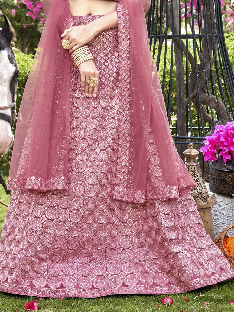 Pink Net Embroidered Party Wear Festival Heavy Border Lehenga Choli