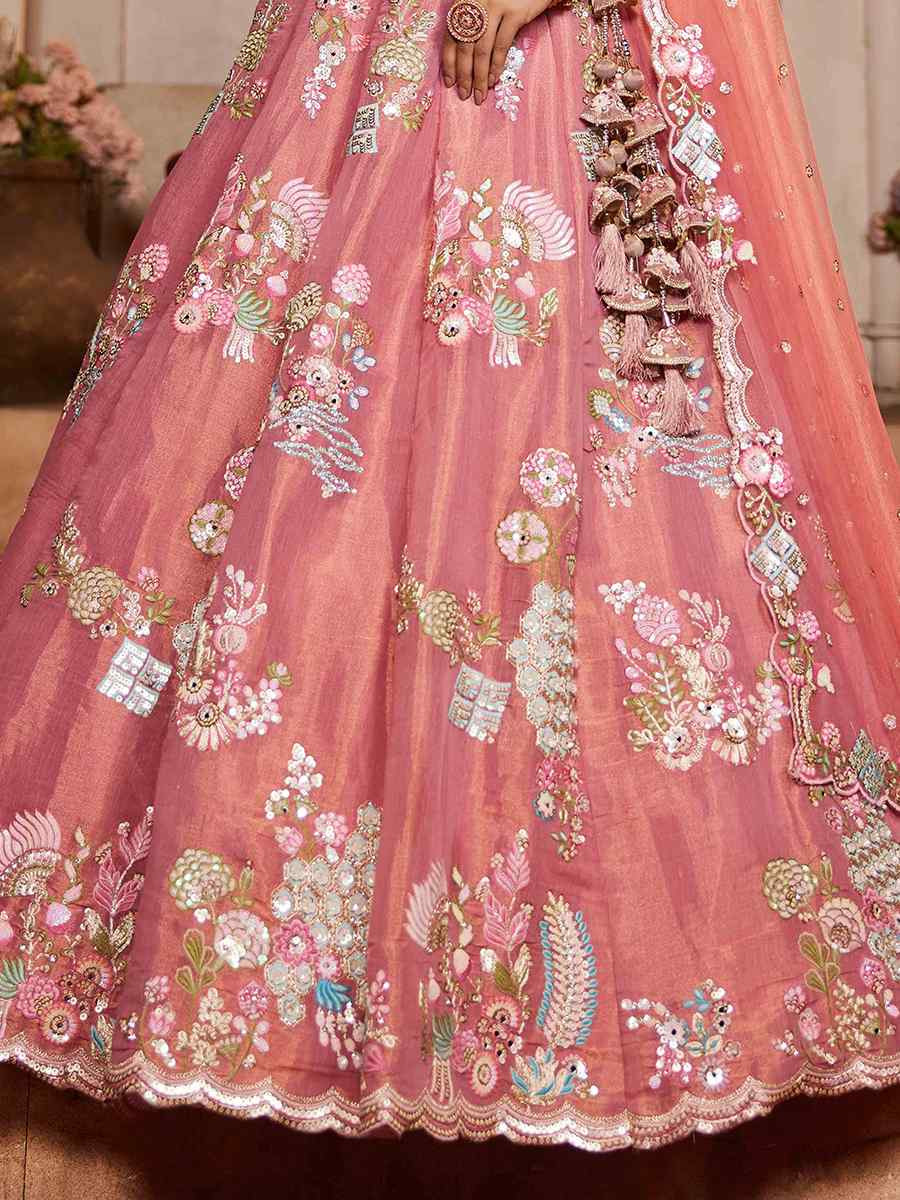 Pink Net Embroidered Reception Wedding Heavy Border Lehenga Choli