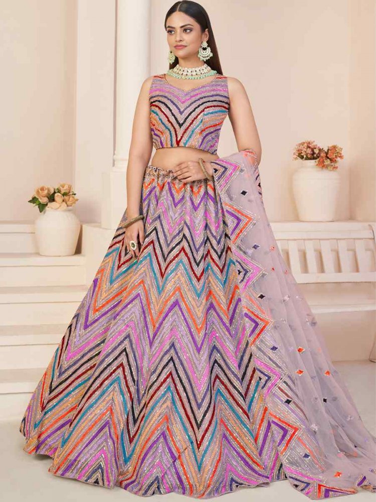 Pink Net Embroidered Reception Wedding Heavy Border Lehenga Choli