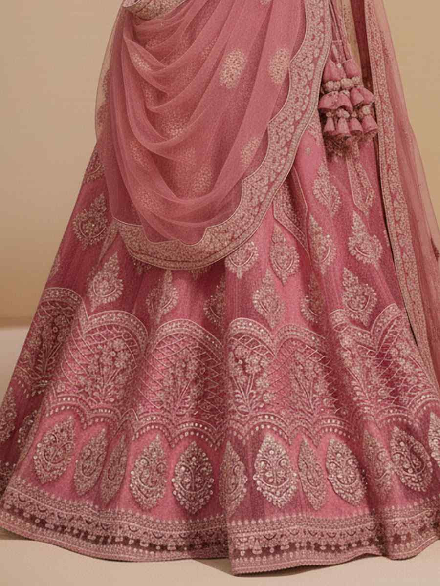 Pink Net Embroidered Wedding Reception Festival Heavy Border Lehenga Choli