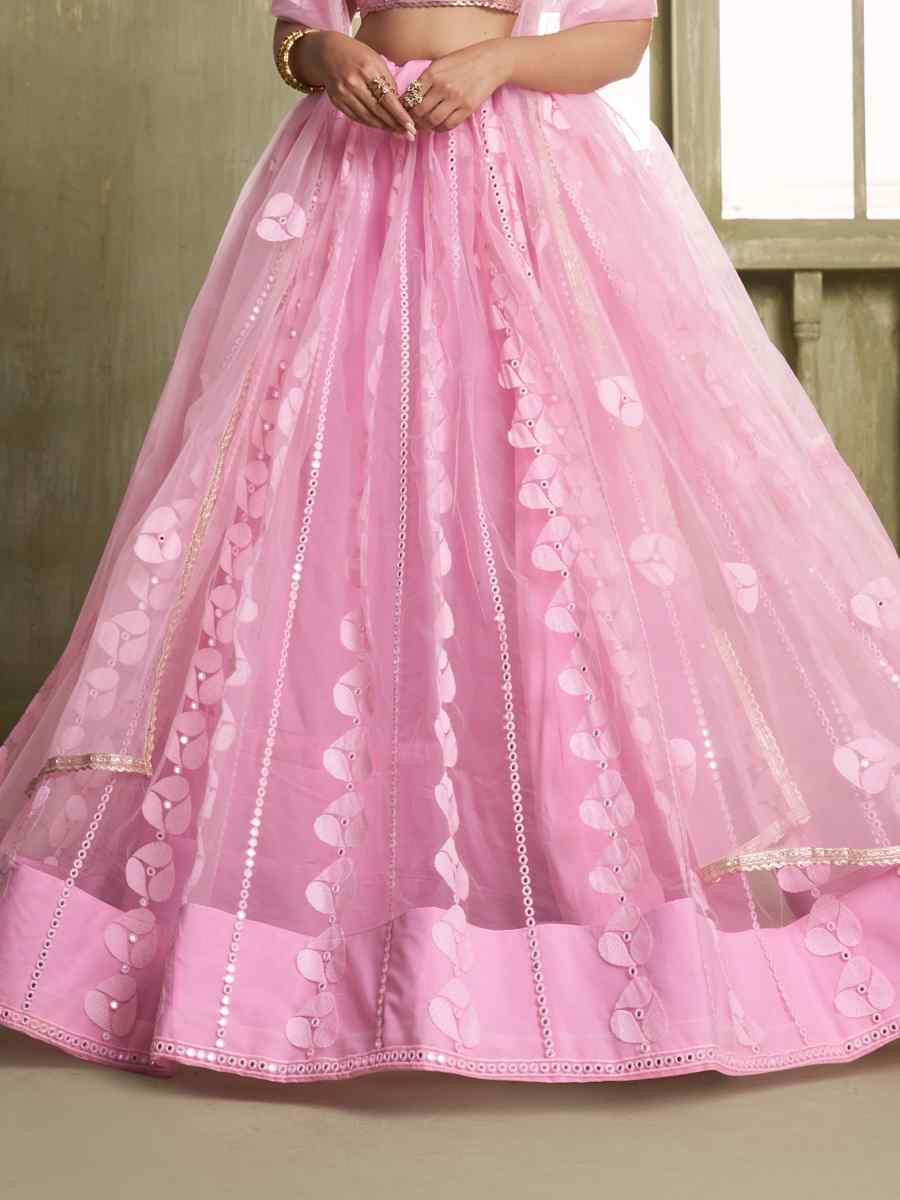 Pink Net Embroidered Wedding Reception Festival Heavy Border Lehenga Choli
