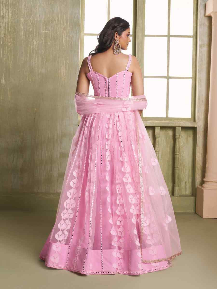 Pink Net Embroidered Wedding Reception Festival Heavy Border Lehenga Choli