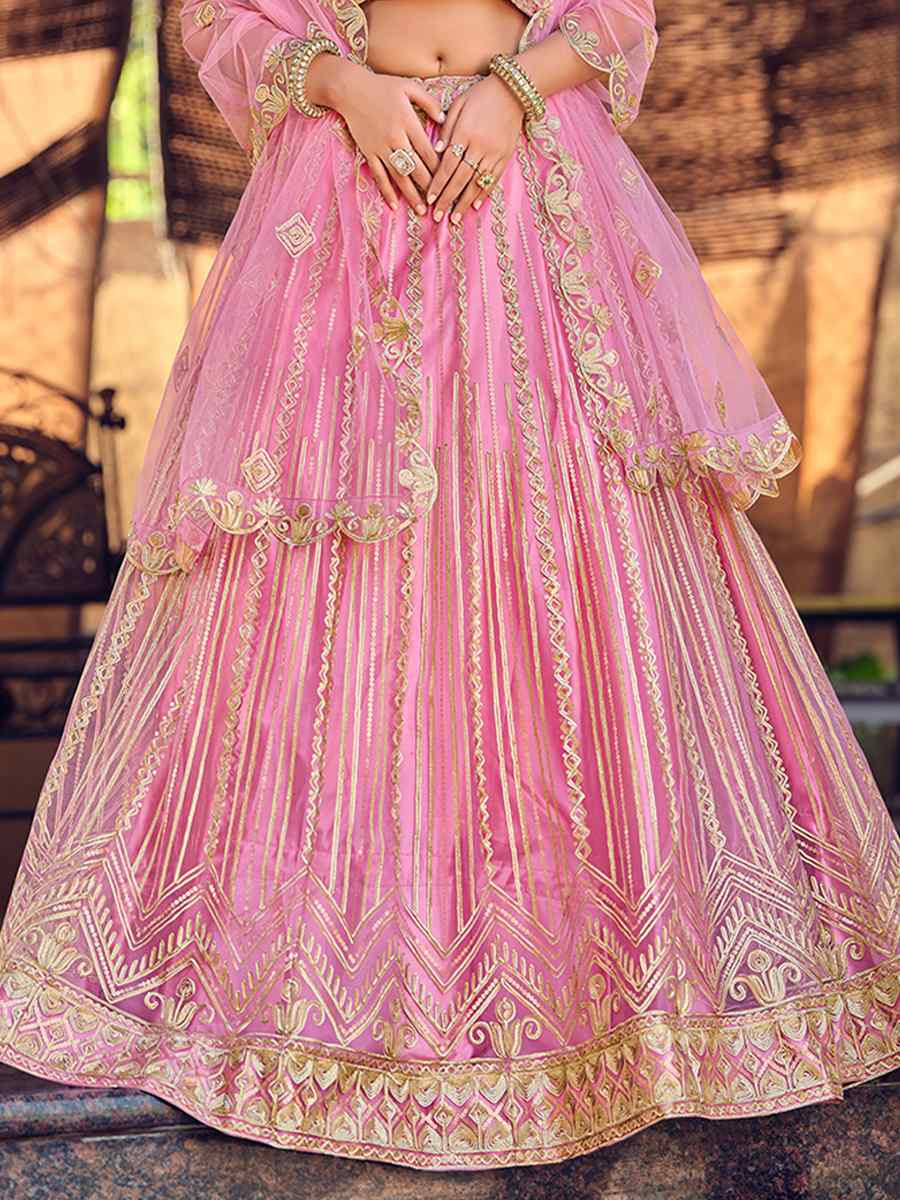 Pink Net Embroidered Wedding Reception Festival Heavy Border Lehenga Choli