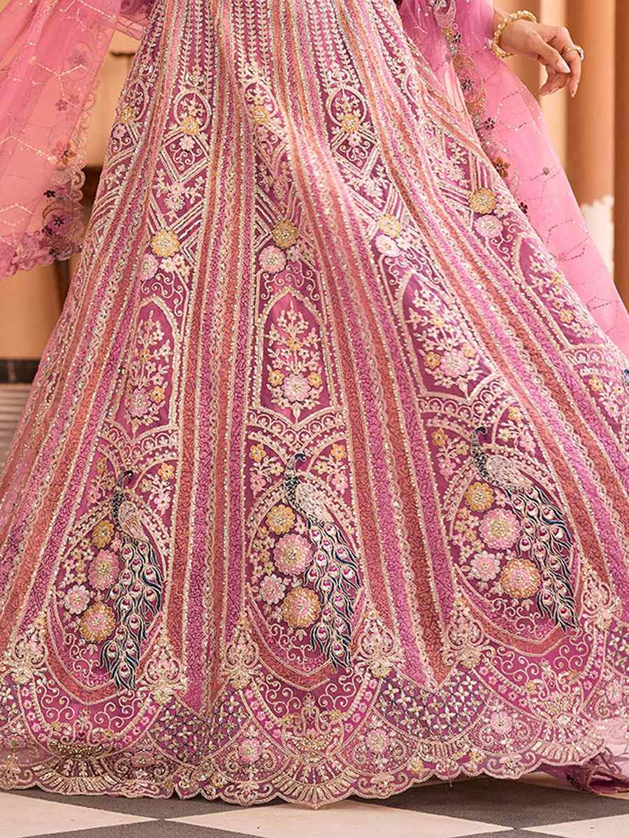 Pink Net Embroidered Wedding Reception Festival Heavy Border Lehenga Choli