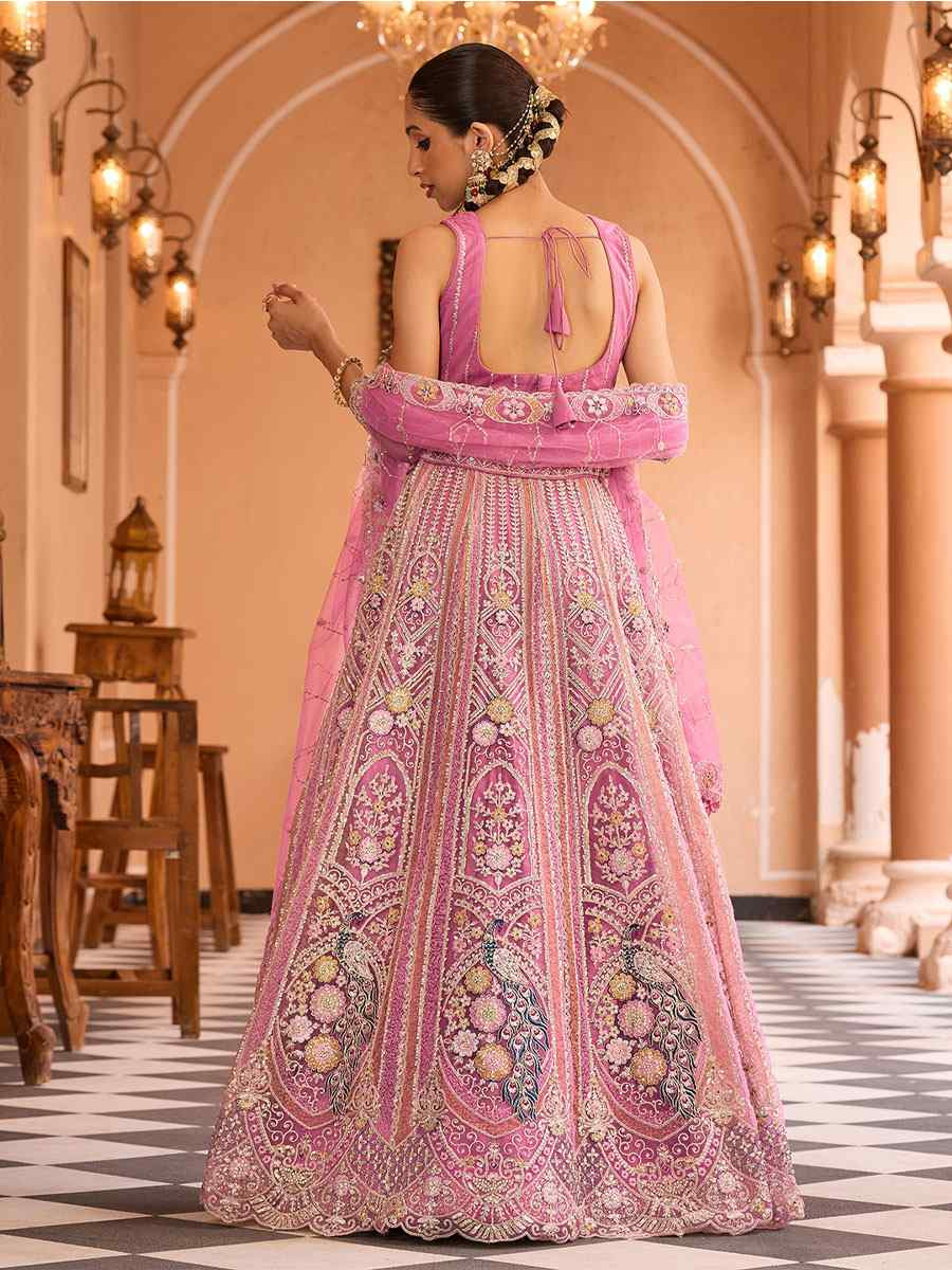 Pink Net Embroidered Wedding Reception Festival Heavy Border Lehenga Choli