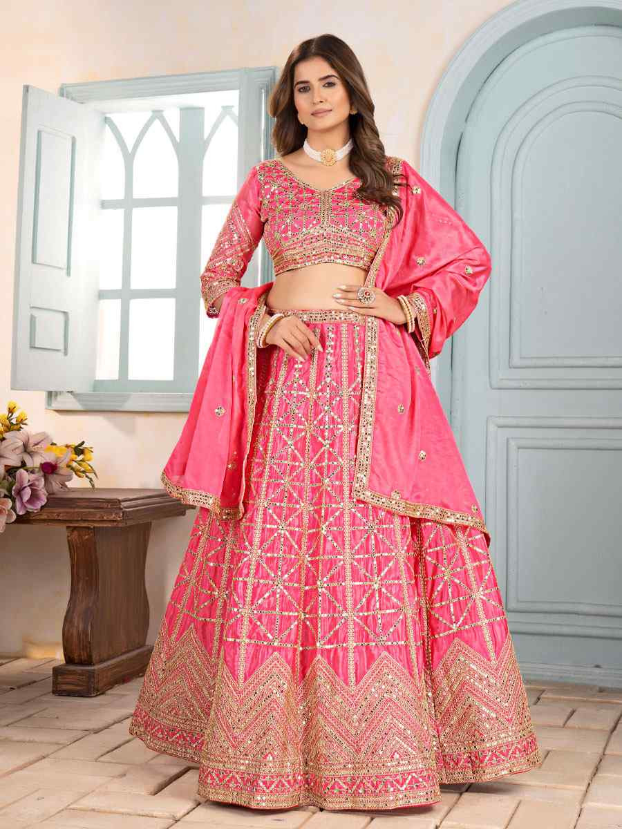 Pink Net Embroidered Wedding Reception Festival Heavy Border Lehenga Choli