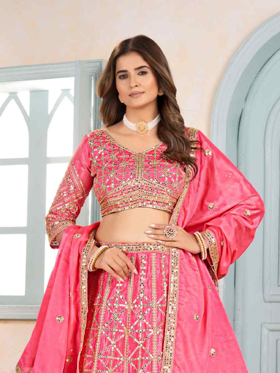 Pink Net Embroidered Wedding Reception Festival Heavy Border Lehenga Choli