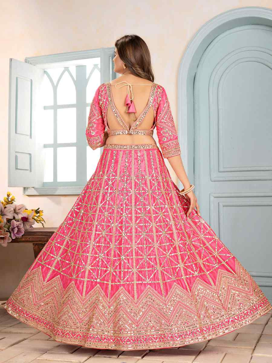 Pink Net Embroidered Wedding Reception Festival Heavy Border Lehenga Choli