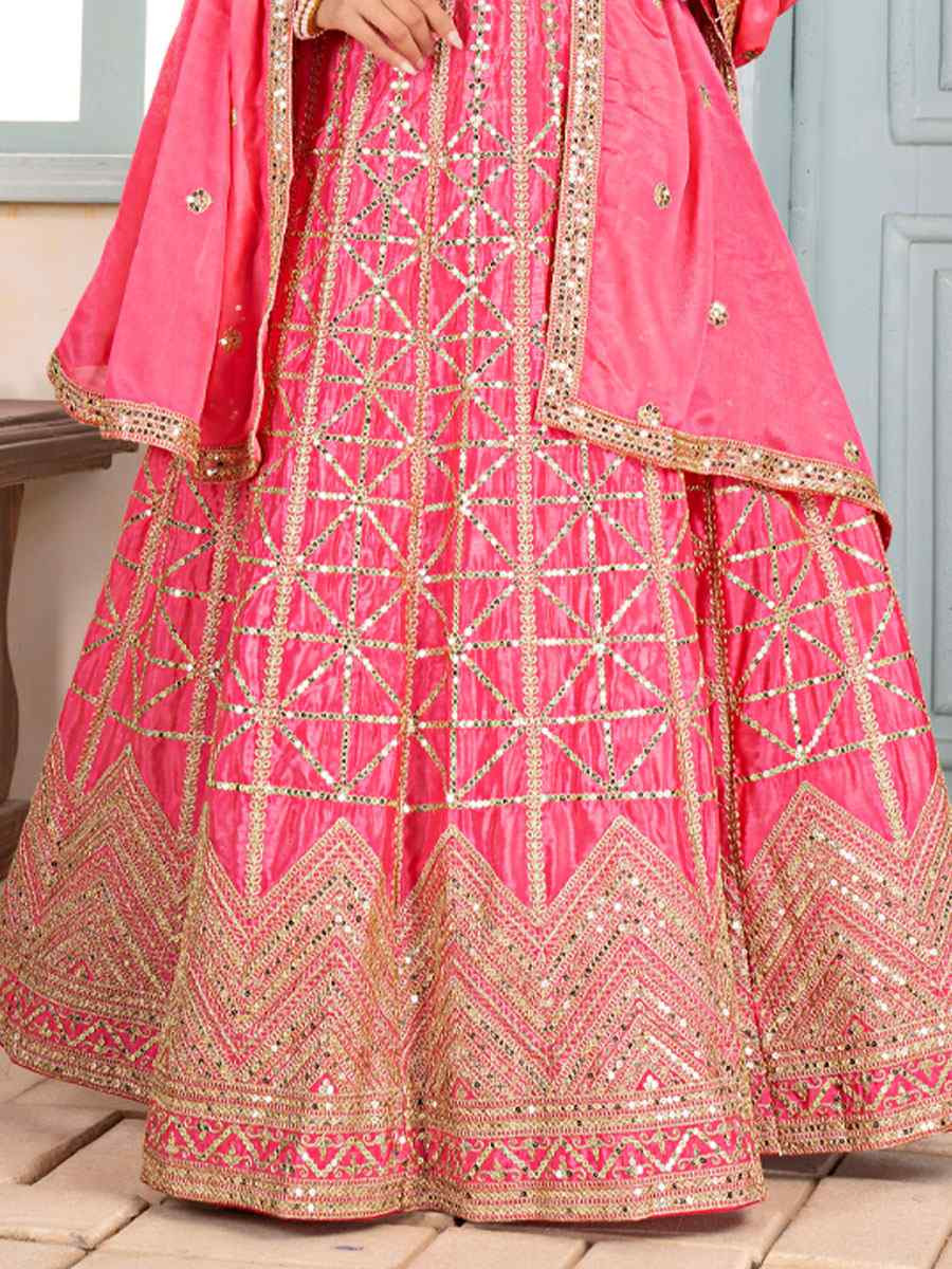 Pink Net Embroidered Wedding Reception Festival Heavy Border Lehenga Choli