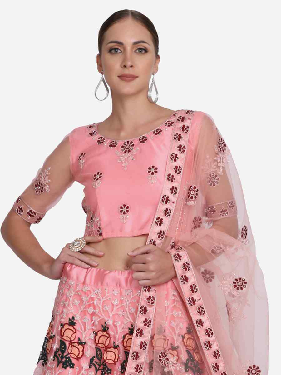 Pink Net Zari Wedding Festival Circular Lehenga Choli