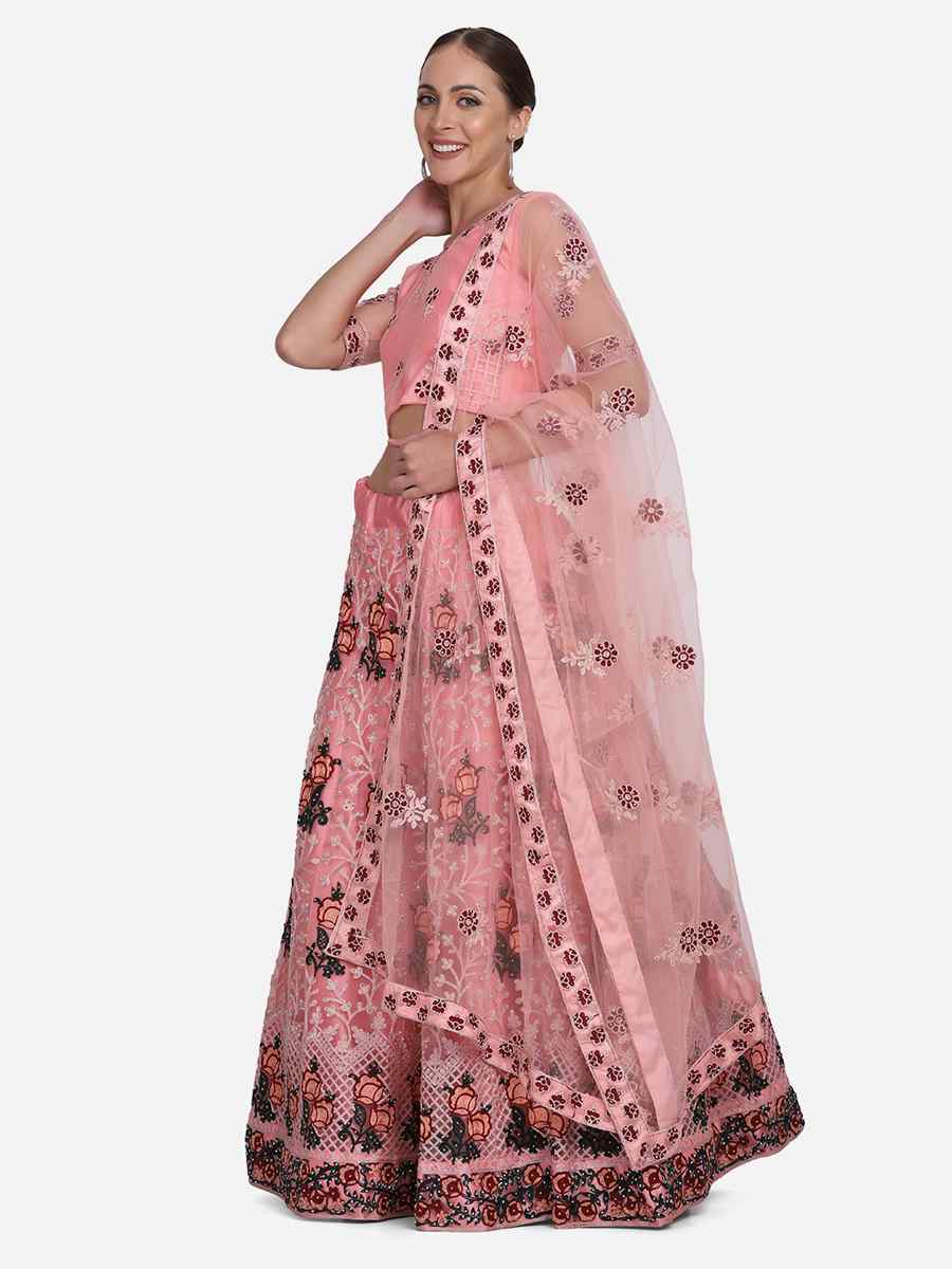 Pink Net Zari Wedding Festival Circular Lehenga Choli