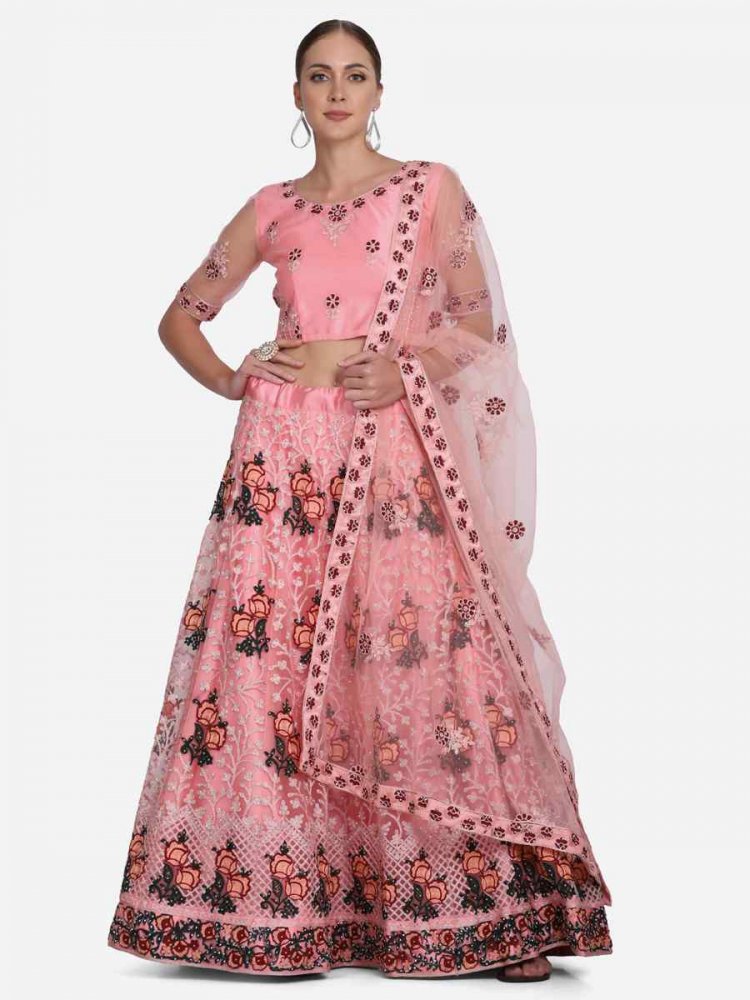 Pink Net Zari Wedding Festival Circular Lehenga Choli