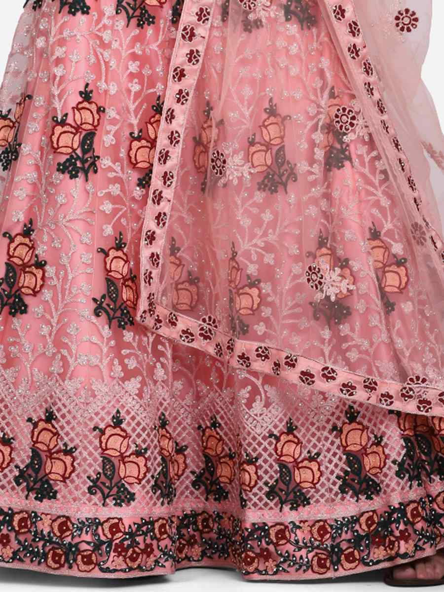 Pink Net Zari Wedding Festival Circular Lehenga Choli