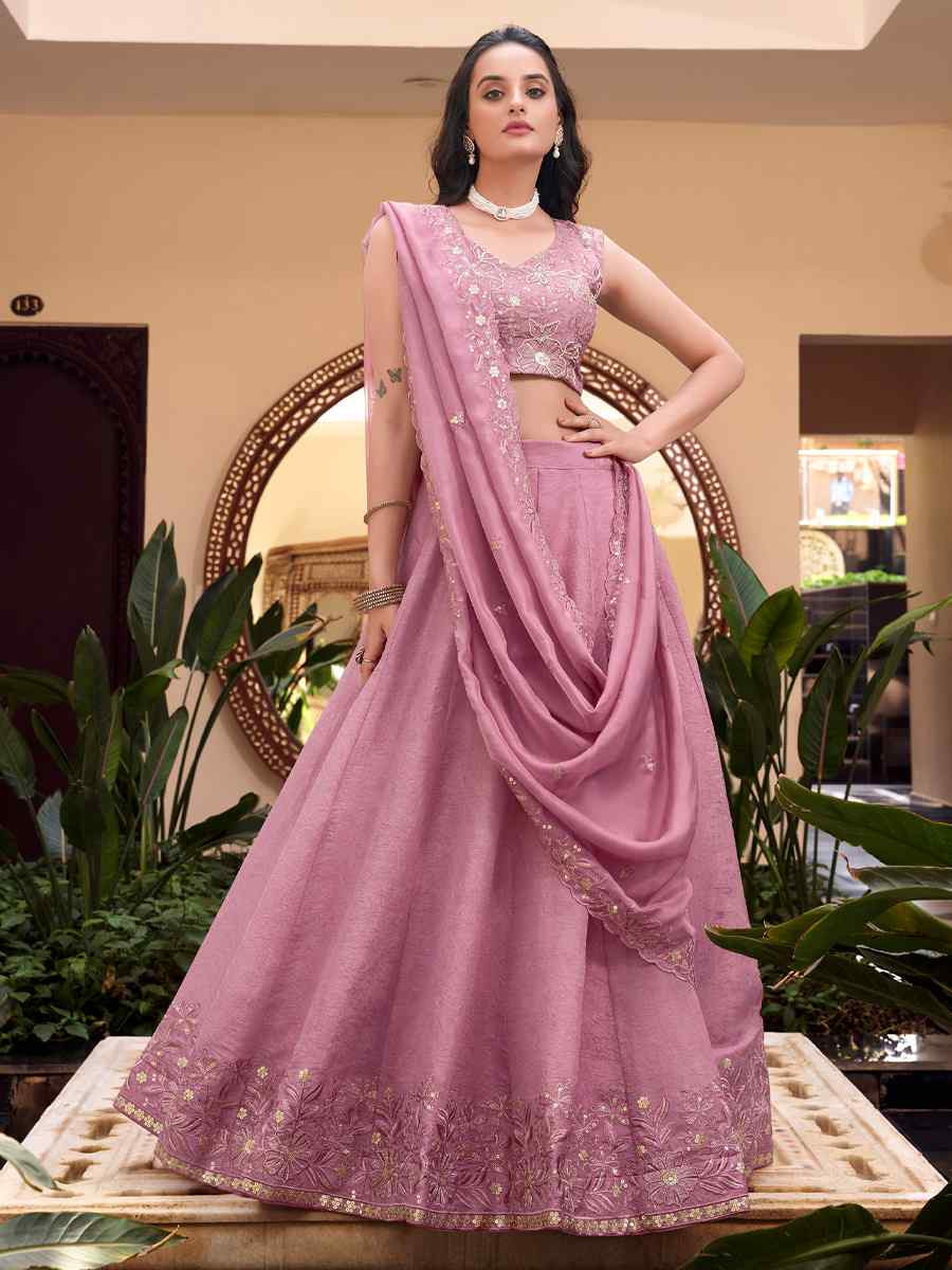 Pink New Crush Embroidered Reception Wedding Heavy Border Lehenga Choli