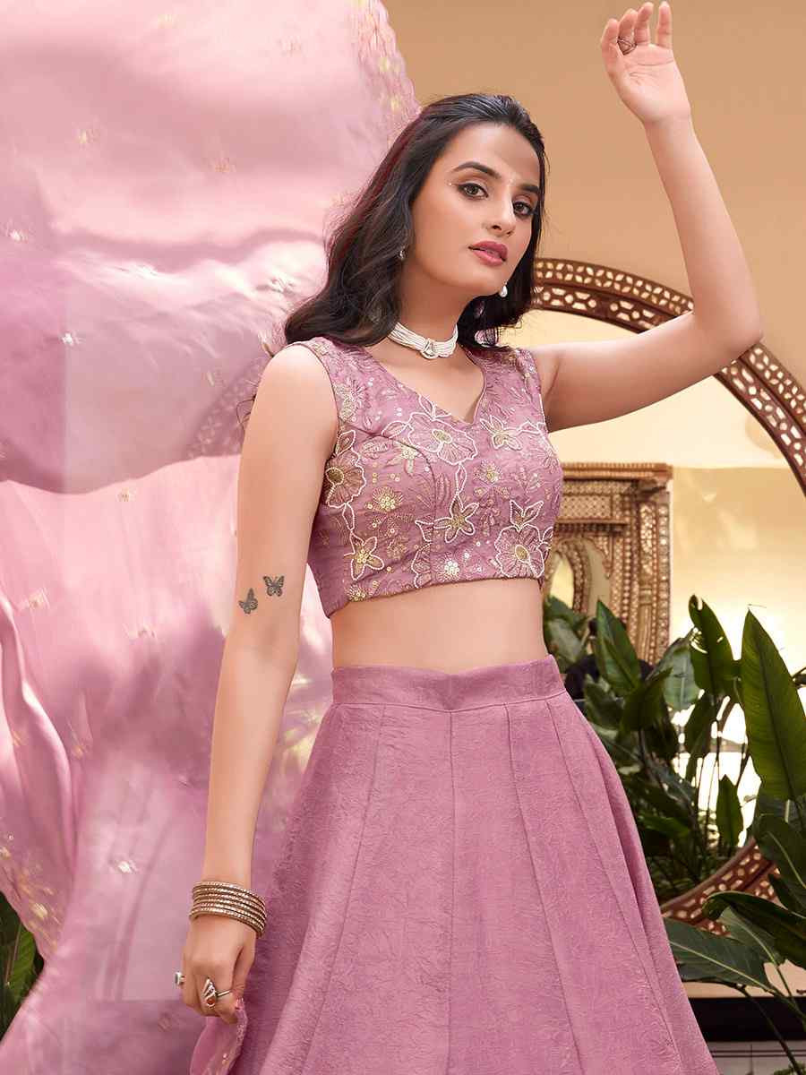 Pink New Crush Embroidered Reception Wedding Heavy Border Lehenga Choli