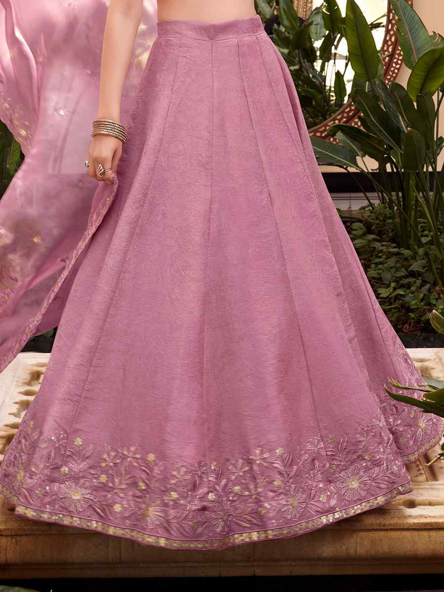 Pink New Crush Embroidered Reception Wedding Heavy Border Lehenga Choli