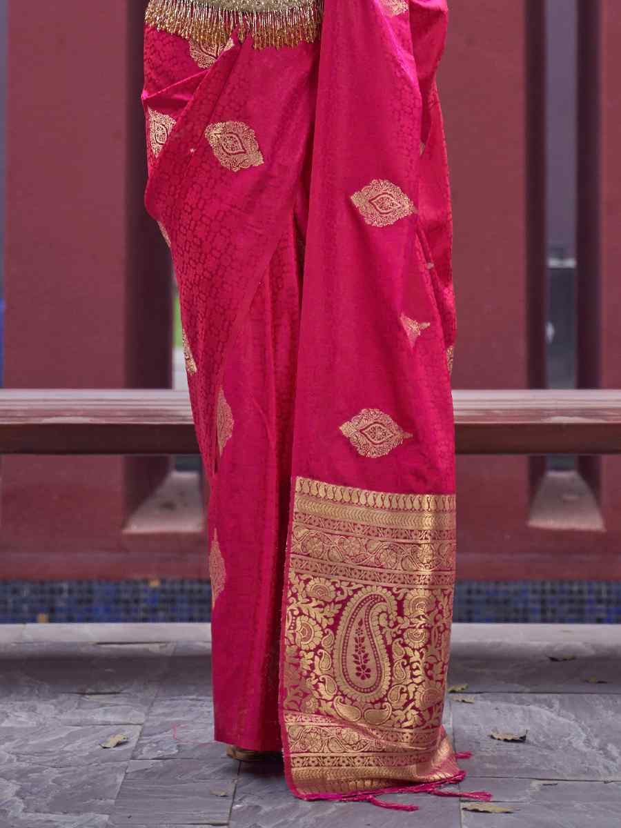 Pink Nylon Satin Handwoven Party Festival Classic Style Saree