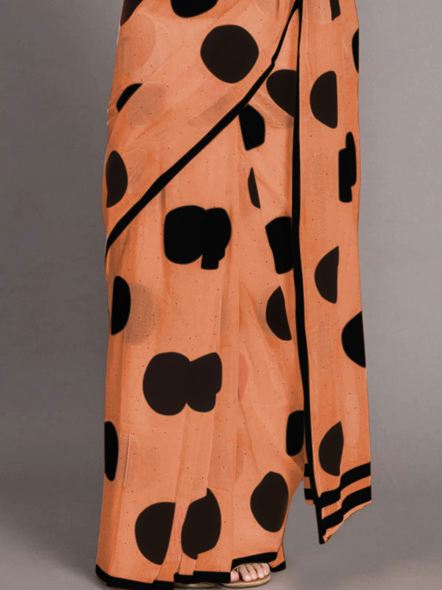 Pink Orange and Black Chenderi and Linen Casual Printed Saree