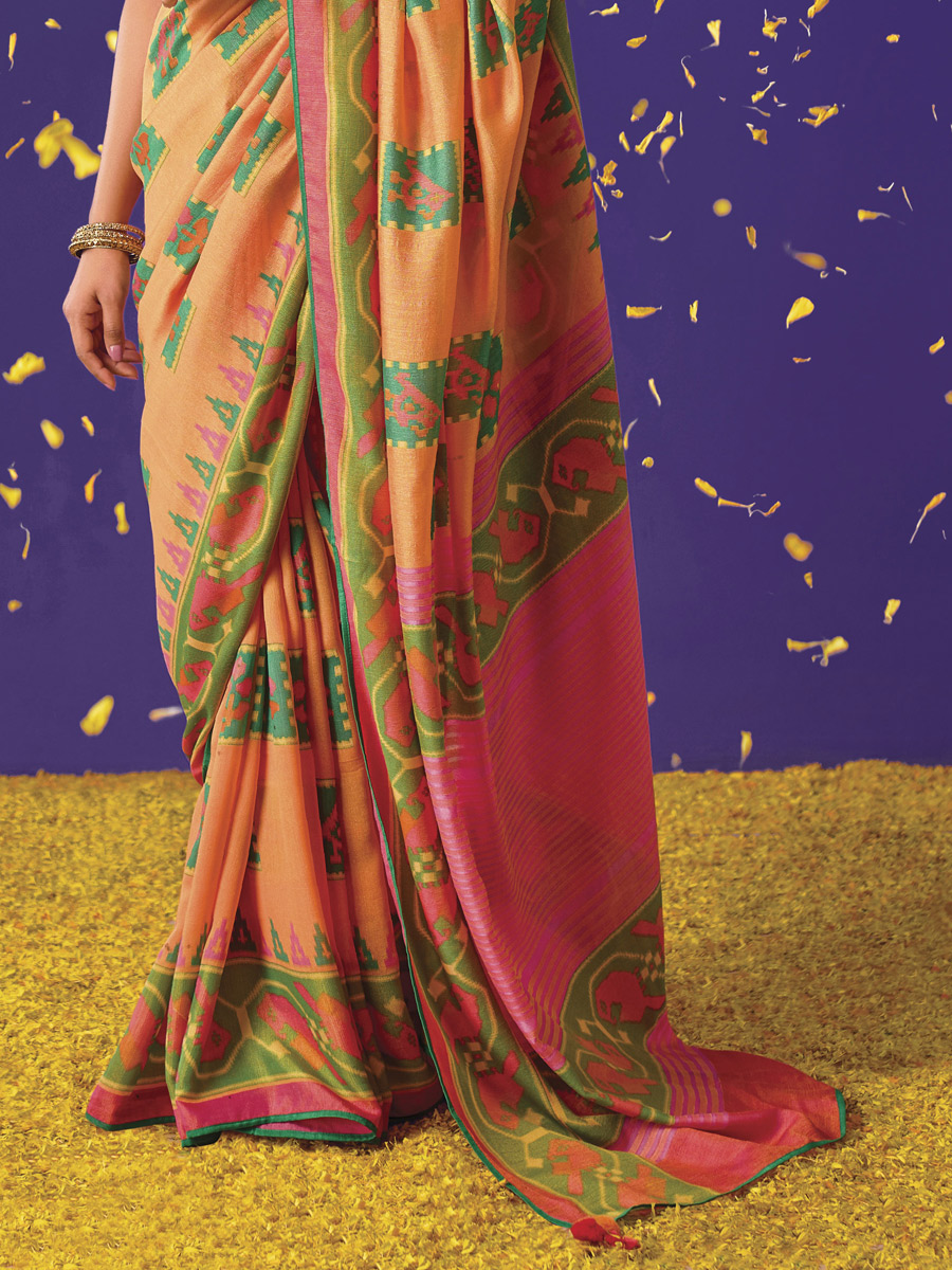 Pink Orange Brasso Festival Printed Saree