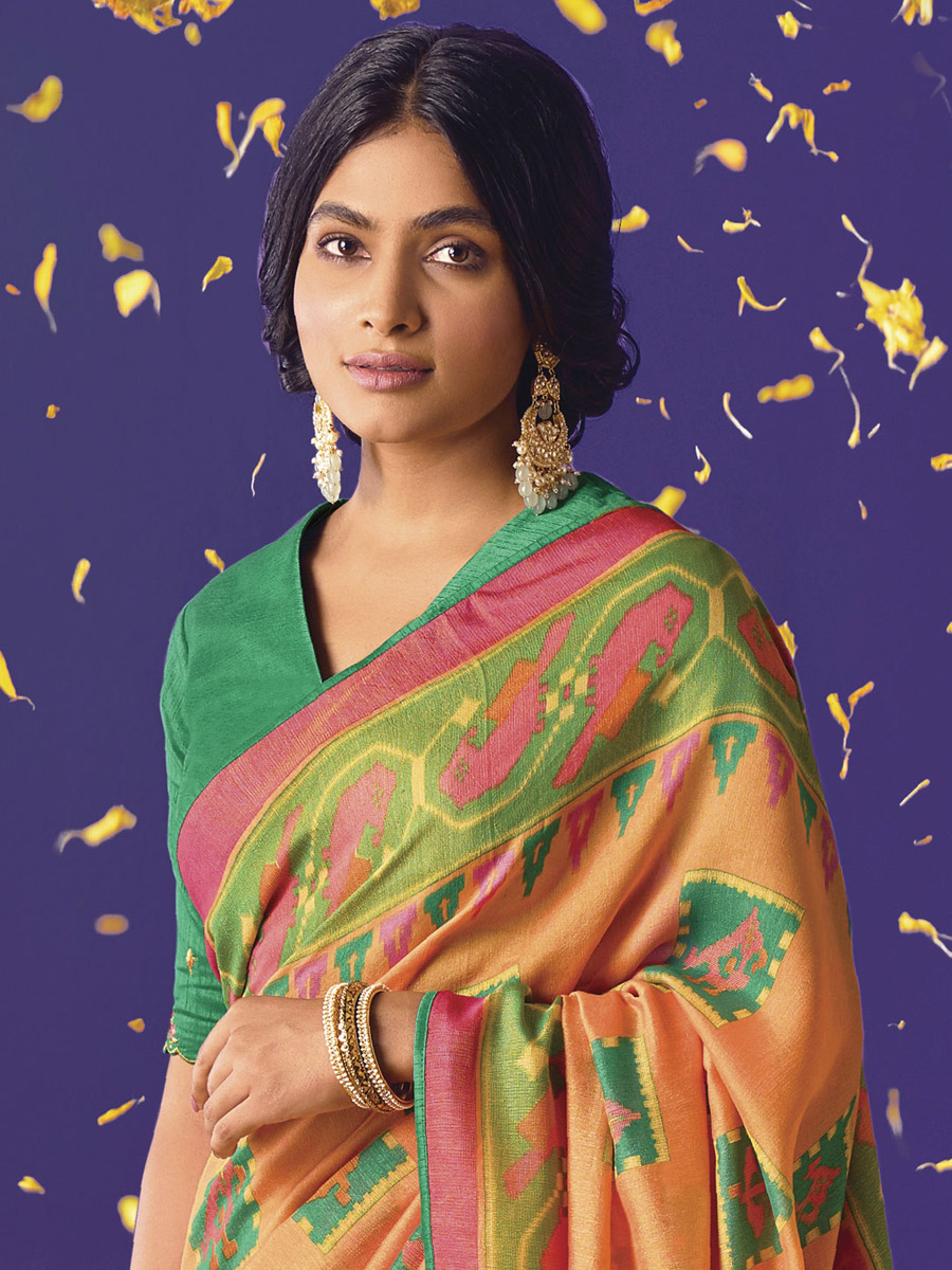 Pink Orange Brasso Festival Printed Saree