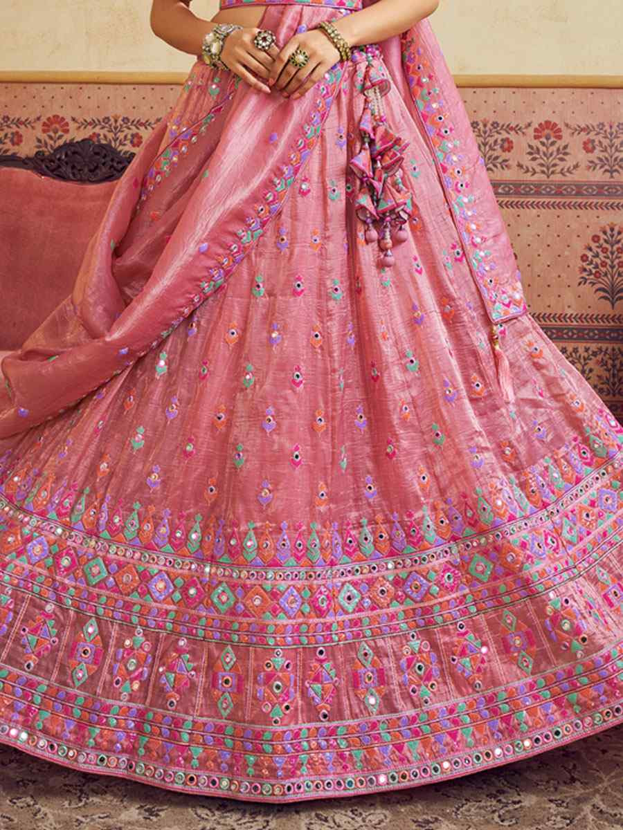 Pink Organza Embroidered Bridal Festival Reception Wedding Traditional Heavy Border Lehenga Choli