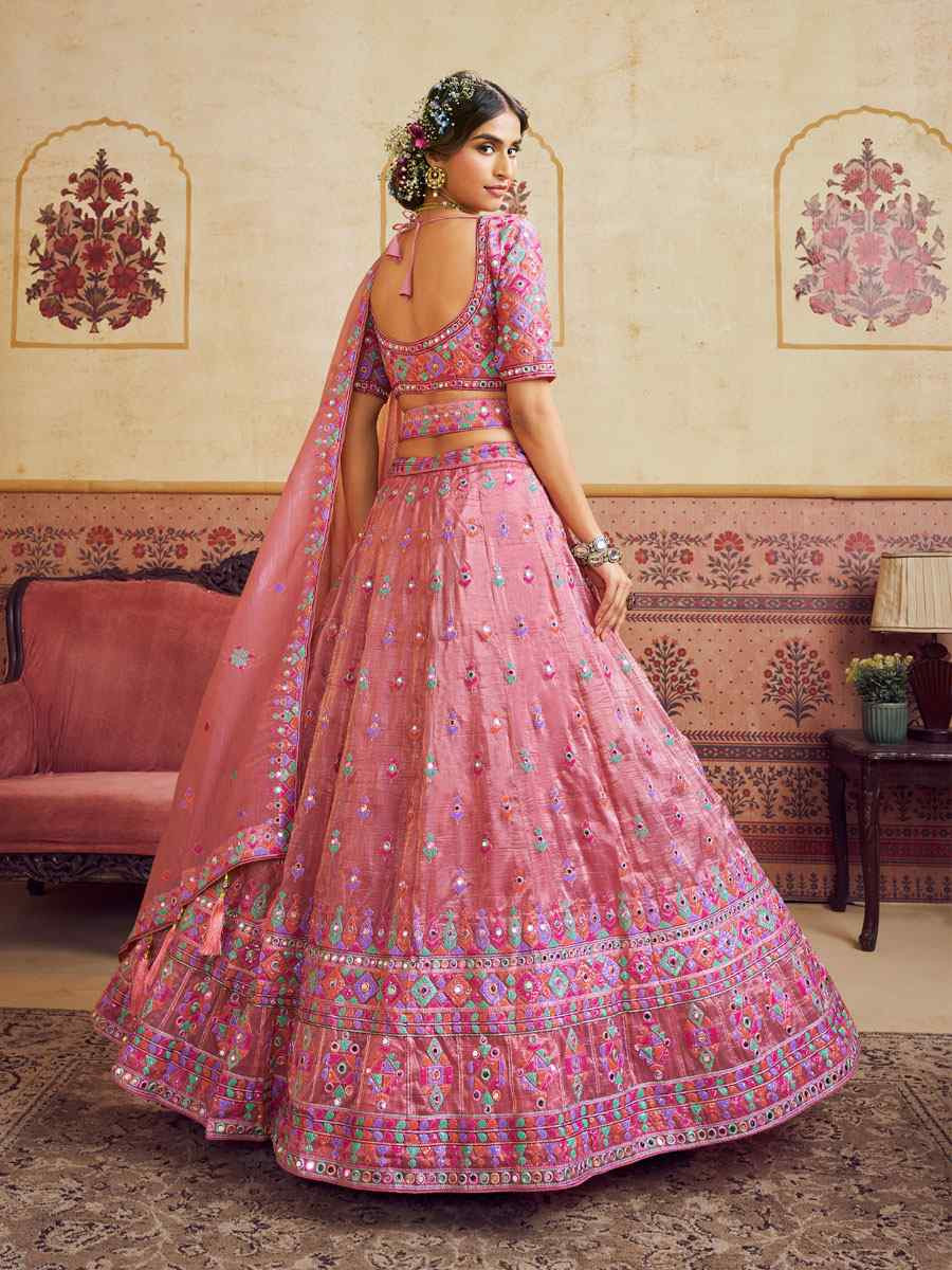 Pink Organza Embroidered Bridal Festival Reception Wedding Traditional Heavy Border Lehenga Choli
