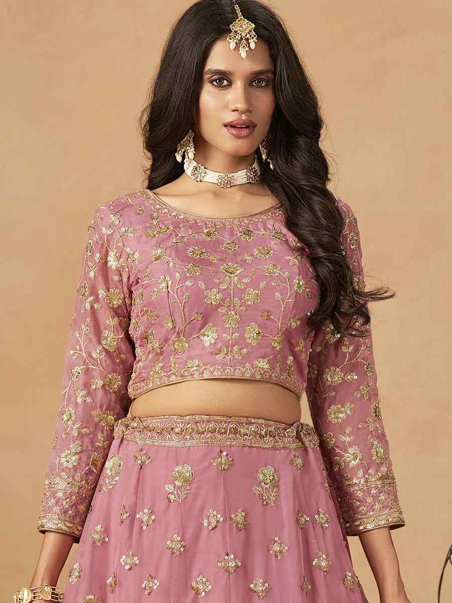 Pink Organza Embroidered Bridal Wedding Reception Festival Heavy Border Lehenga Choli