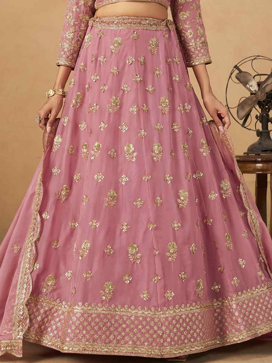 Pink Organza Embroidered Bridal Wedding Reception Festival Heavy Border Lehenga Choli