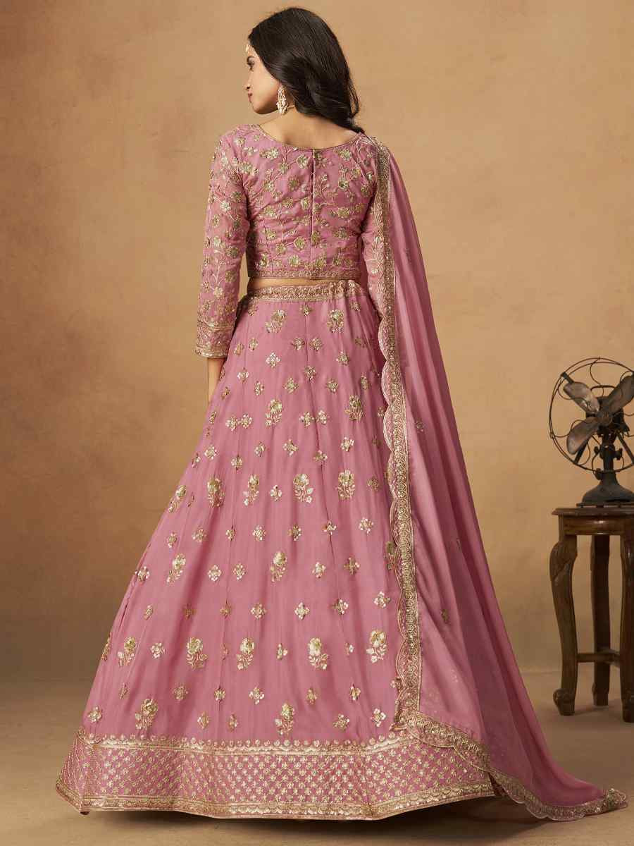 Pink Organza Embroidered Bridal Wedding Reception Festival Heavy Border Lehenga Choli