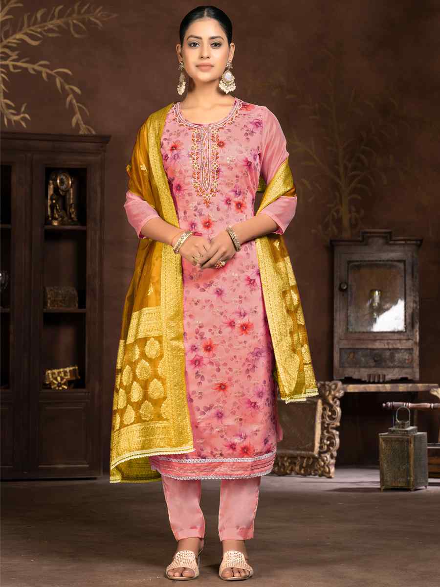 Pink Organza Embroidered Casual Festival Pant Salwar Kameez