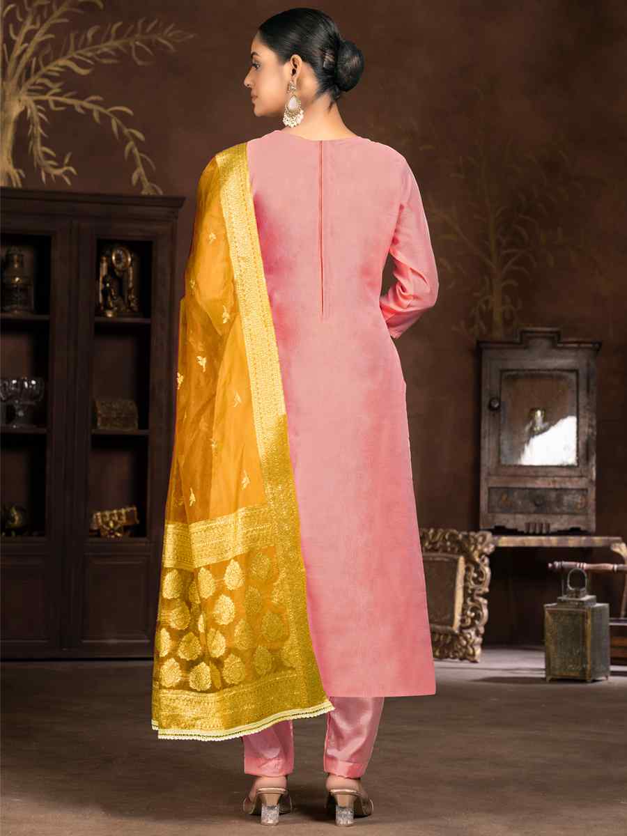 Pink Organza Embroidered Casual Festival Pant Salwar Kameez