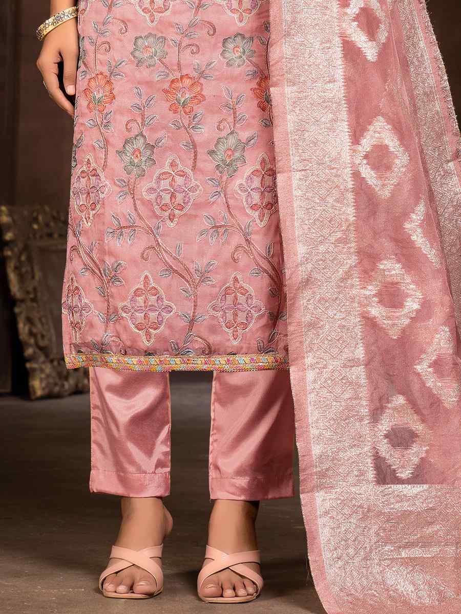 Pink Organza Embroidered Casual Festival Pant Salwar Kameez