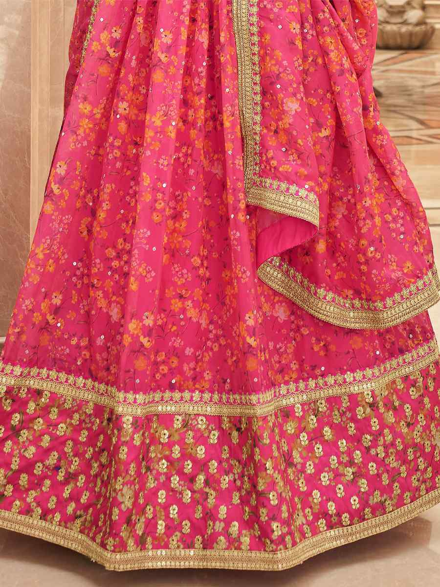 Pink Organza Embroidered Engagement Wedding Heavy Border Lehenga Choli