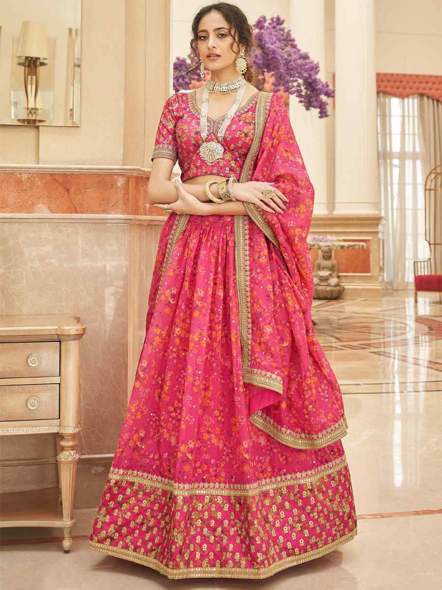 Pink Organza Embroidered Engagement Wedding Heavy Border Lehenga Choli
