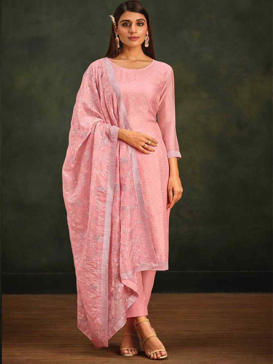 Pink Organza Embroidered Festival Party Pant Salwar Kameez
