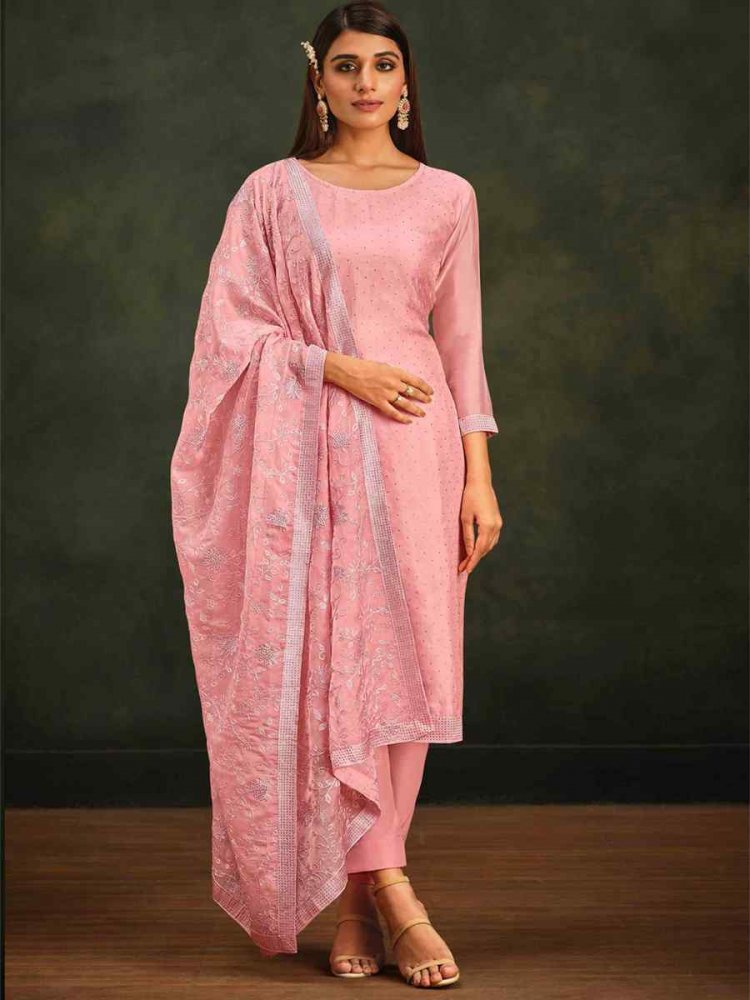 Pink Organza Embroidered Festival Party Pant Salwar Kameez