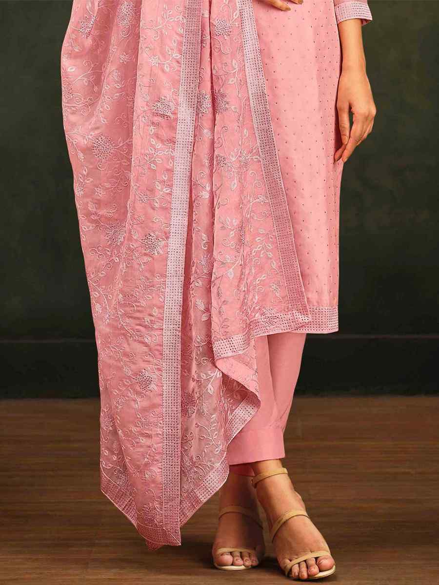 Pink Organza Embroidered Festival Party Pant Salwar Kameez