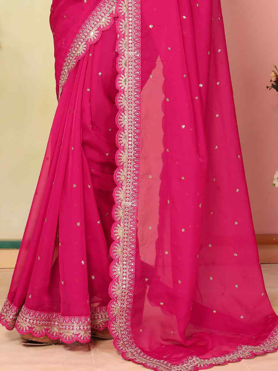 Pink Organza Embroidery Traditional Festival Reception Festival Wedding Fancy Heavy Border Saree