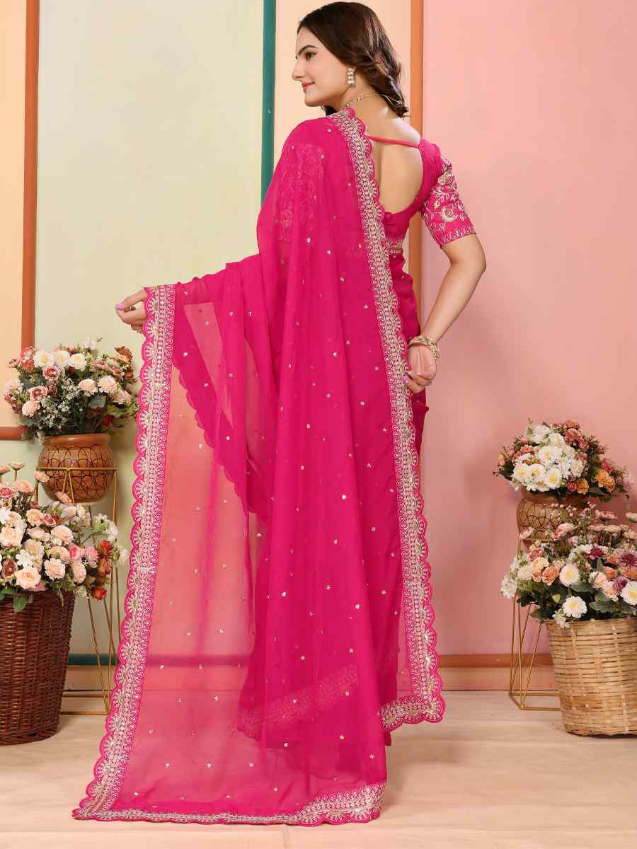 Pink Organza Embroidery Traditional Festival Reception Festival Wedding Fancy Heavy Border Saree