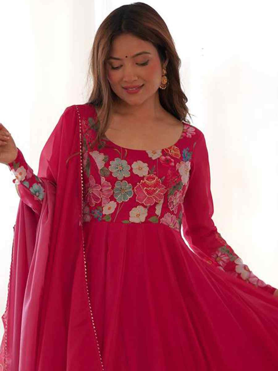 Pink Organza Floral Printed Embroidery Party Wedding Festival Casual Ready Anarkali Salwar Kameez