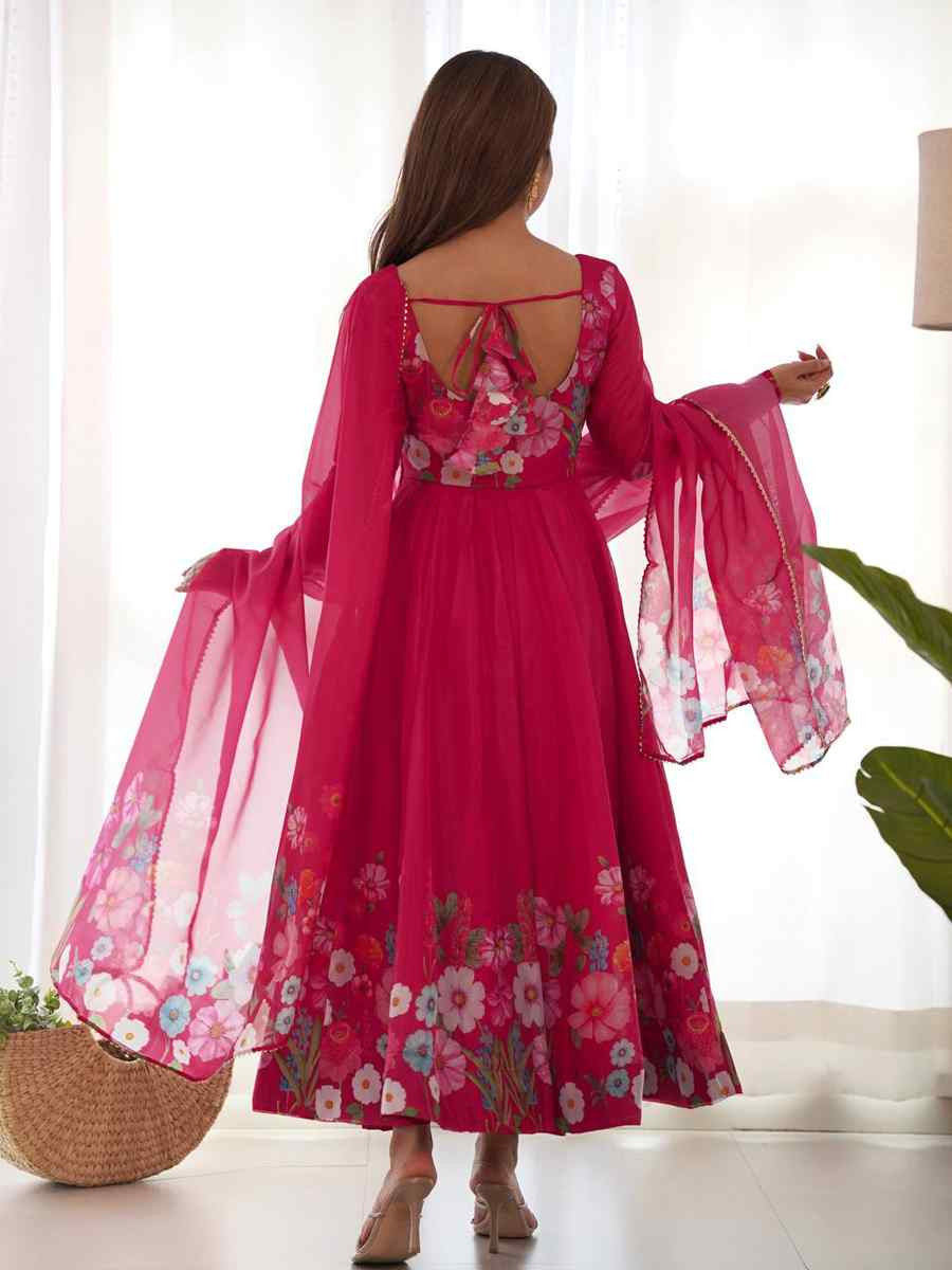 Pink Organza Floral Printed Embroidery Party Wedding Festival Casual Ready Anarkali Salwar Kameez