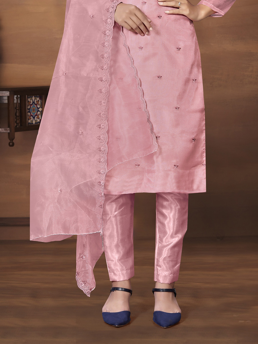 Pink Organza Printed Casual Festival Pant Salwar Kameez