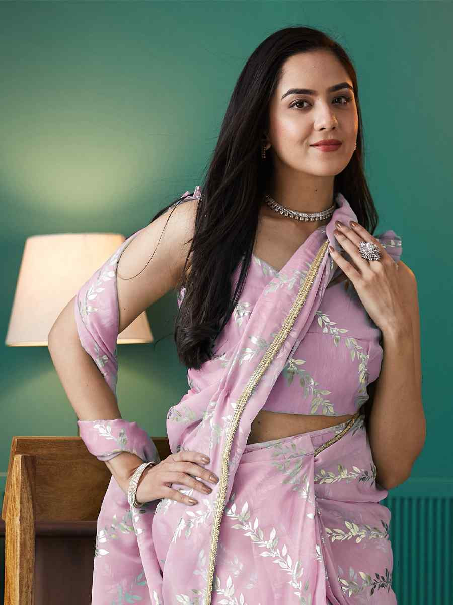 Pink Organza Printed Party Reception Festival Wedding Fancy Classic Style Sarees