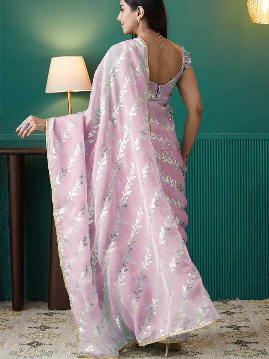 Pink Organza Printed Party Reception Festival Wedding Fancy Classic Style Sarees