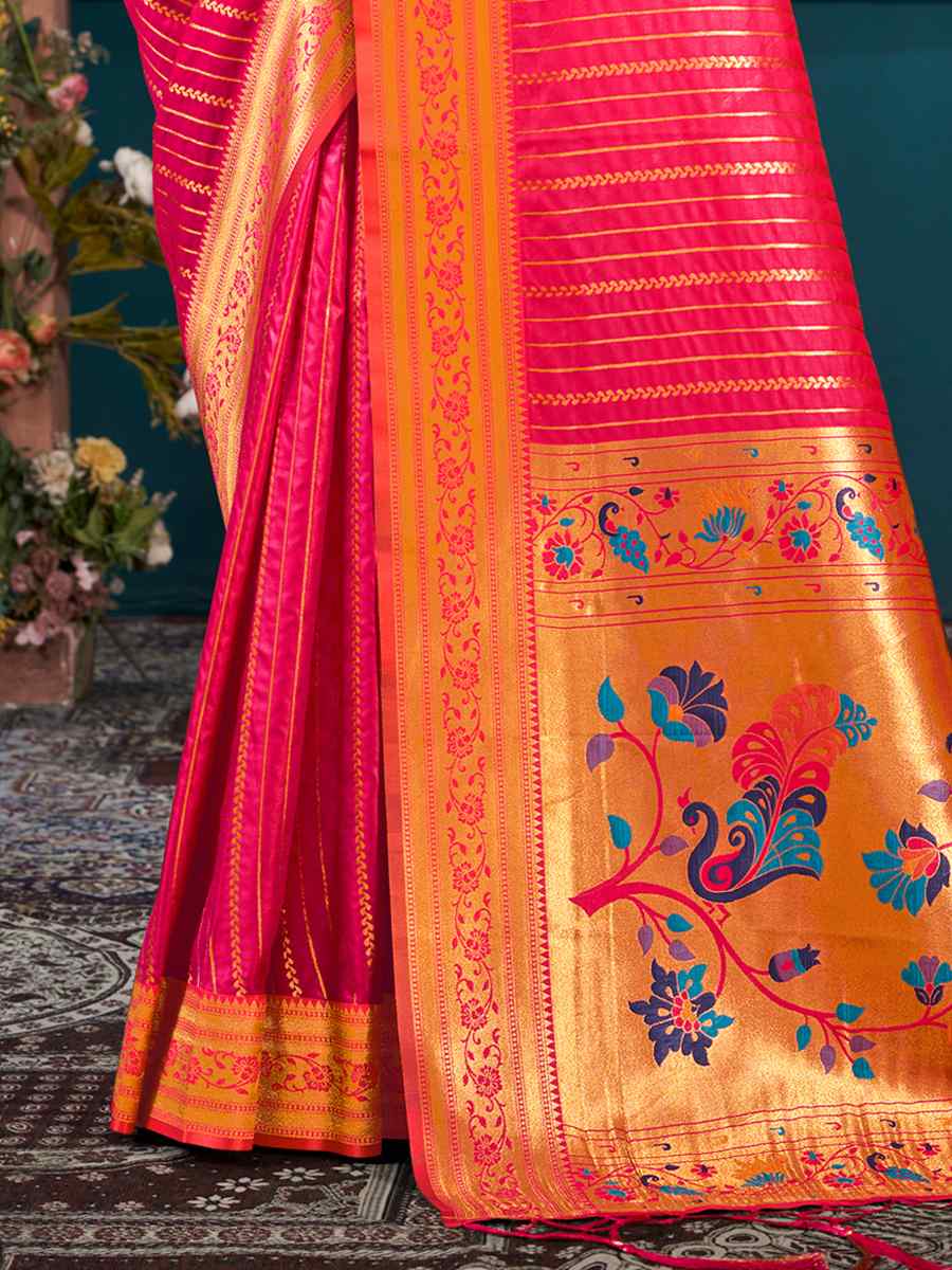 Pink Paithani Silk Handwoven Wedding Festival Heavy Border Saree