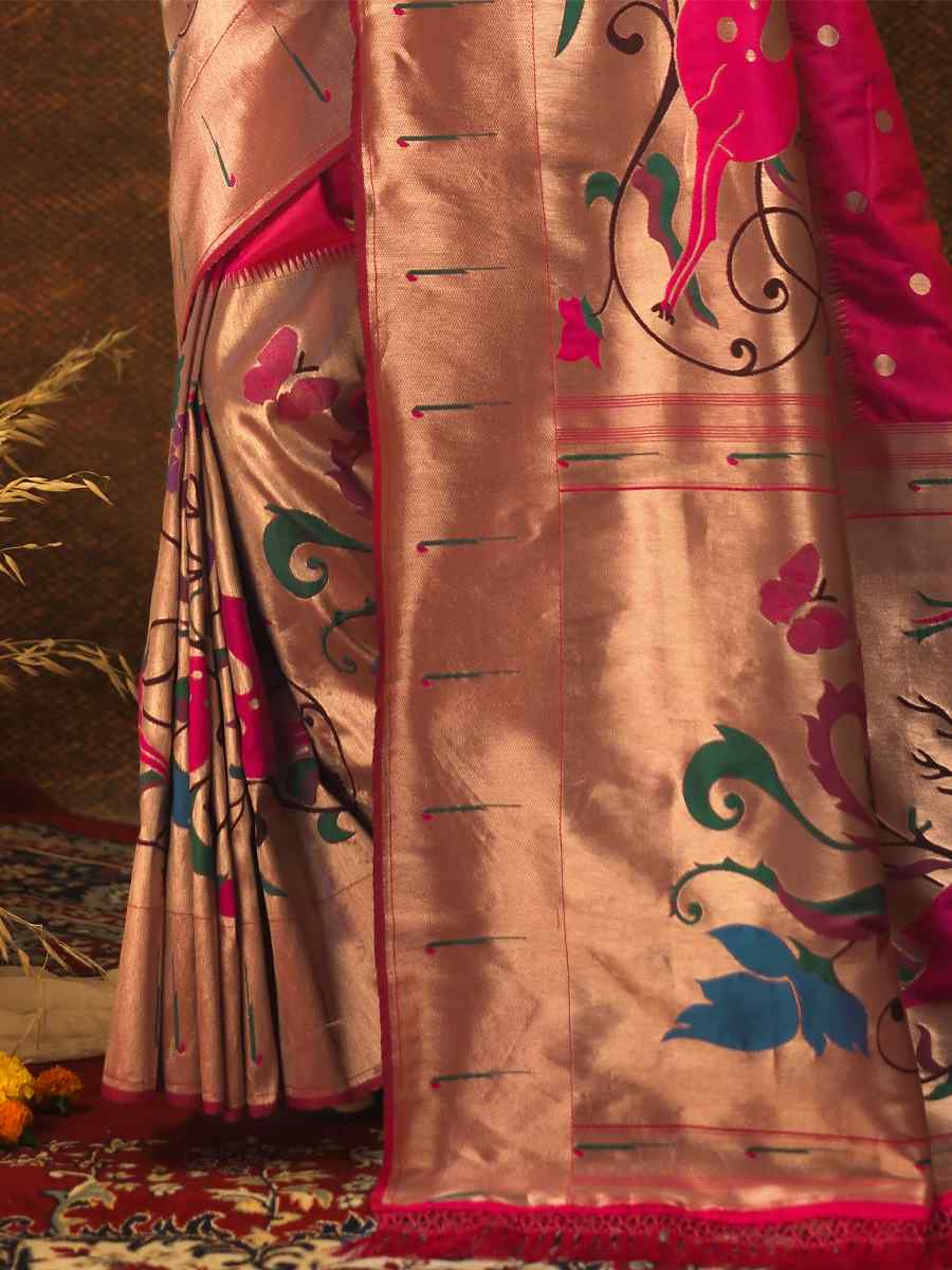 Pink Paithani Silk Handwoven Wedding Festival Heavy Border Saree