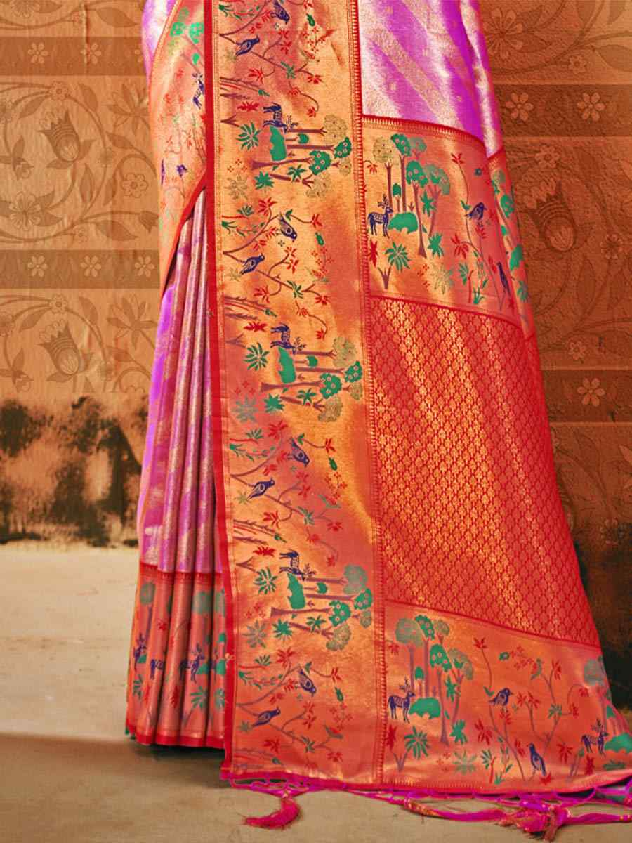 Pink Paithani Silk Handwoven Wedding Festival Heavy Border Saree