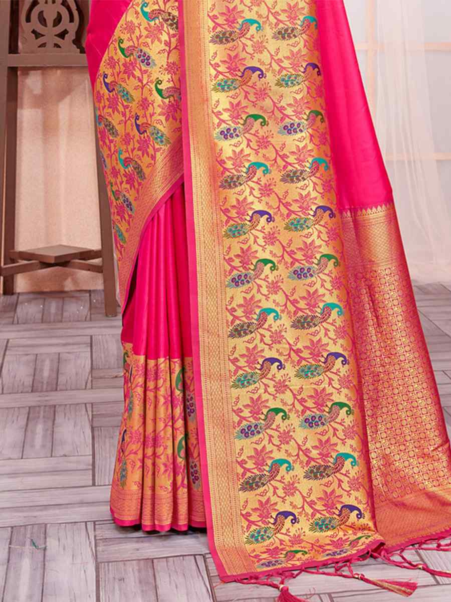 Pink Paithani Silk Handwoven Wedding Festival Heavy Border Saree