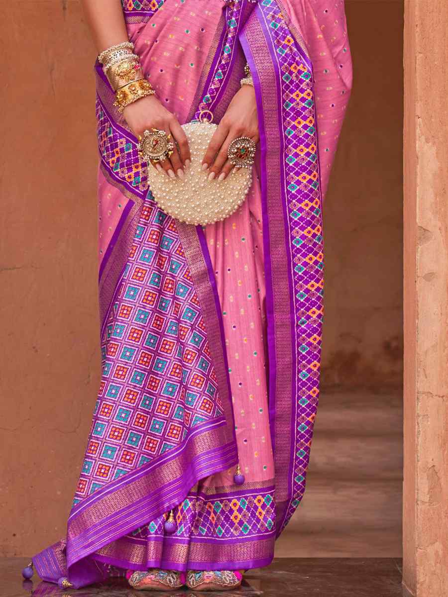 Pink Patola Silk Handwoven Casual Festival Heavy Border Saree